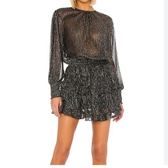 NWT MISA Los Angeles Sheer Metallic Silver Dress LARGE - Picture 3 of 5